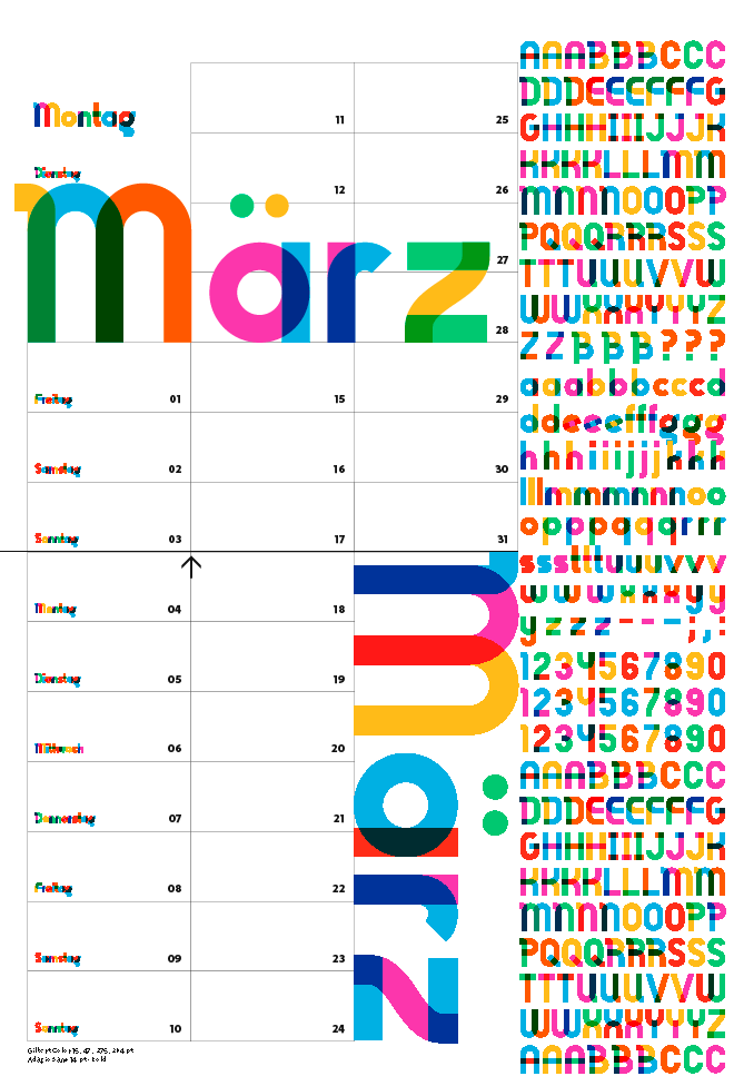 Kalender 2019 Typographie März