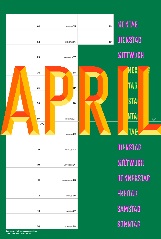 Kalender 2019 Typographie April