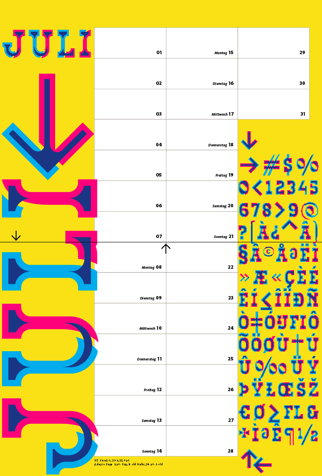 Kalender 2019 Typographie Juli