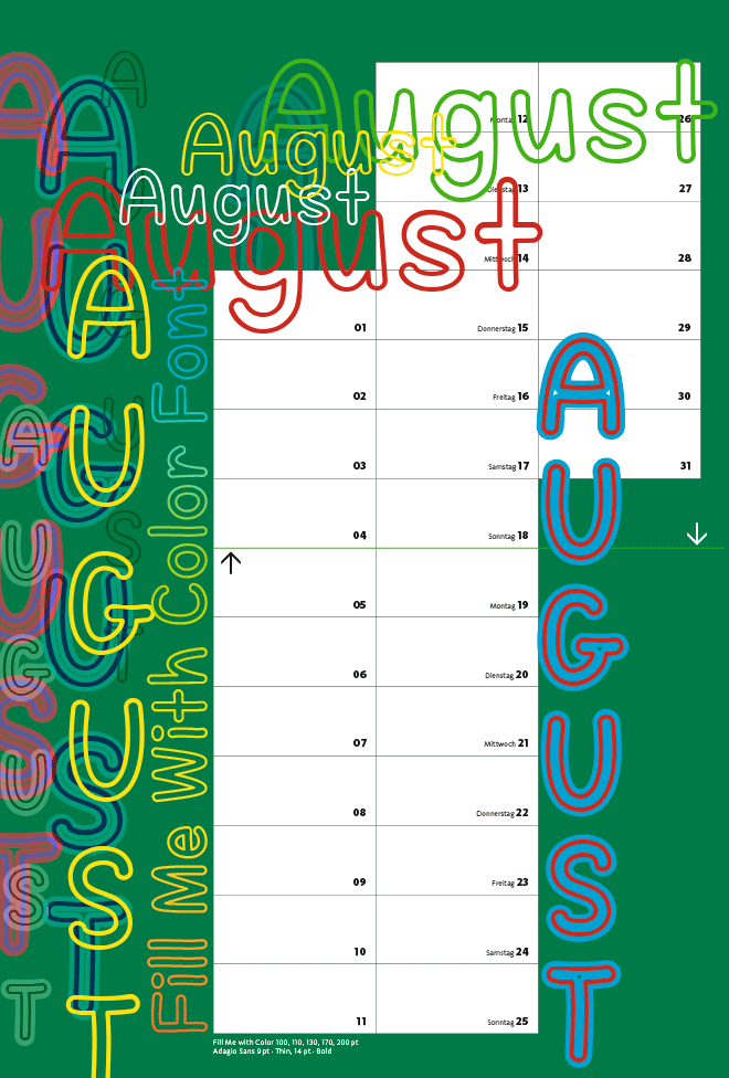 Kalender 2019 Typographie August