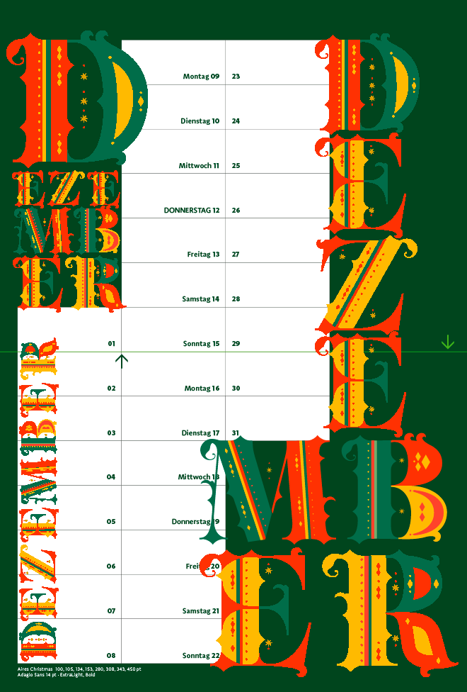 Kalender 2019 Typographie Dezember